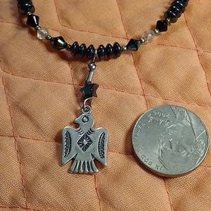 ✔️💯/AMERICAN INDIAN THUNDERBIRD (BLACK ONYX,HEMATITE. STERLING BRACELET. 7-8"L